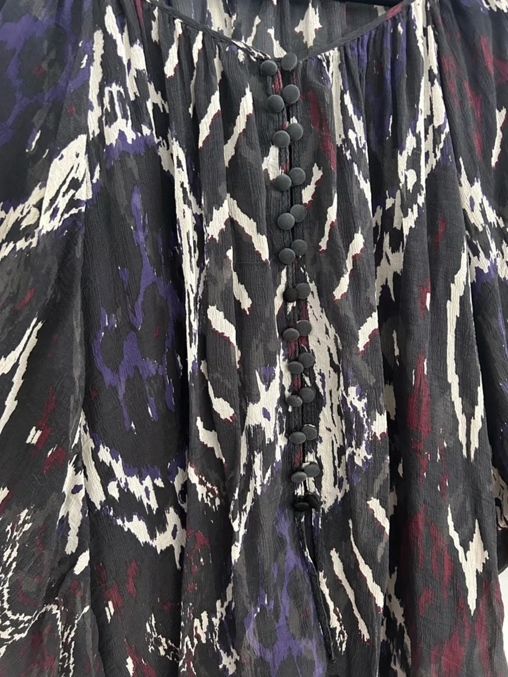 Winter Kate Silk Boho Blouse M Sheer Ikat Peasant Festival Top Vintage Silk